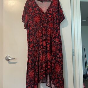 NWOT Floral Red and Black V-Neck Dress
